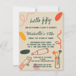 Postal Hola 50 Fifty 50 cumpleaños Bodega Almuerzo