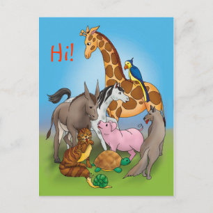 Postal ¡Hola amigos! Animales Adorables