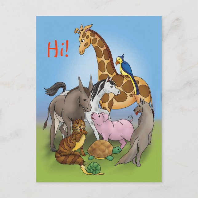 Postal ¡Hola amigos! | Animales Adorables (Anverso)
