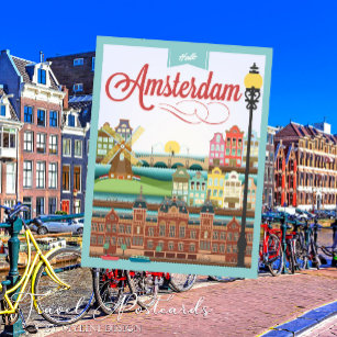 Postal Hola Amsterdam Holland Travel