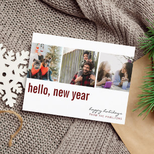 Postal Hola Año Nuevo Simple Typografía Foto Maroon