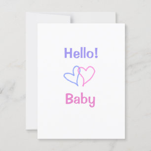 Postal Hola bebé rosa púrpura corazón acuarela boho