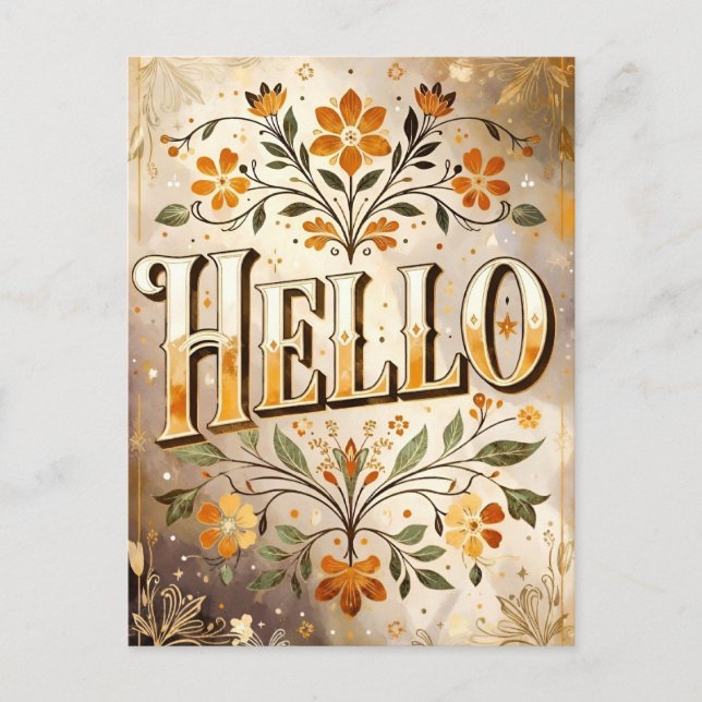 Postal Hola, bonito diseño floral, (Anverso)