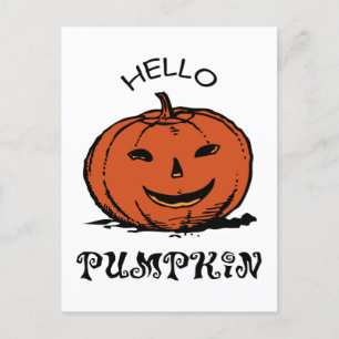 Postal Hola calabaza jack-o-lantern ilustracion, negro