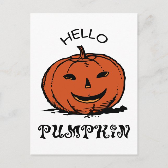 Postal Hola calabaza jack-o-lantern ilustracion, negro (Anverso)