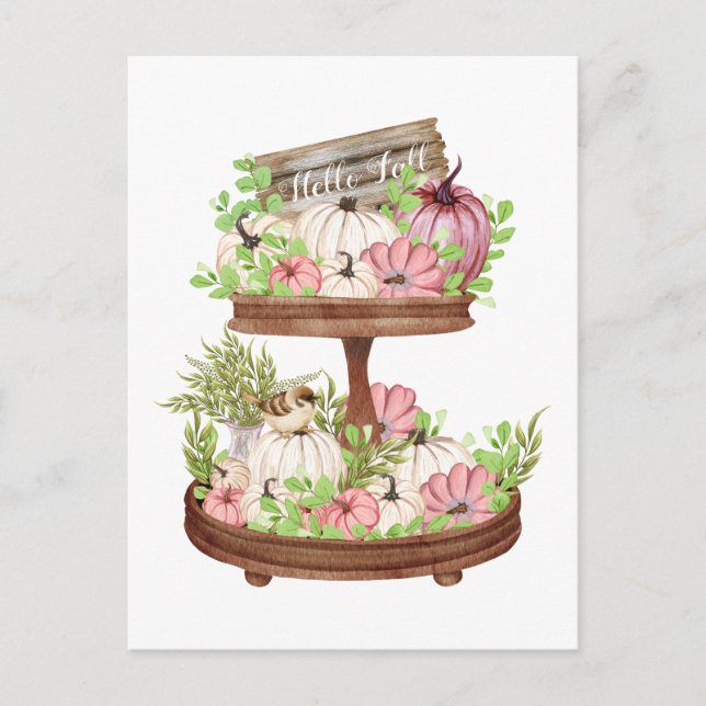 Postal Hola Calabazas de otoño y salta cosecha de otoño (Anverso)