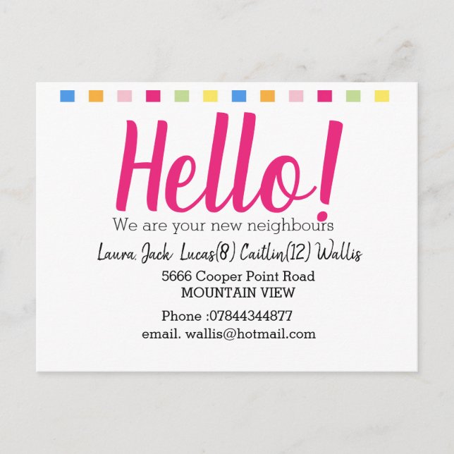 Postal Hola conocer a los vecinos (Anverso)