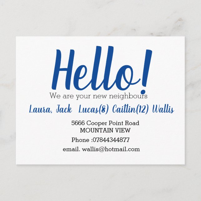 Postal Hola conocer a los vecinos (Anverso)