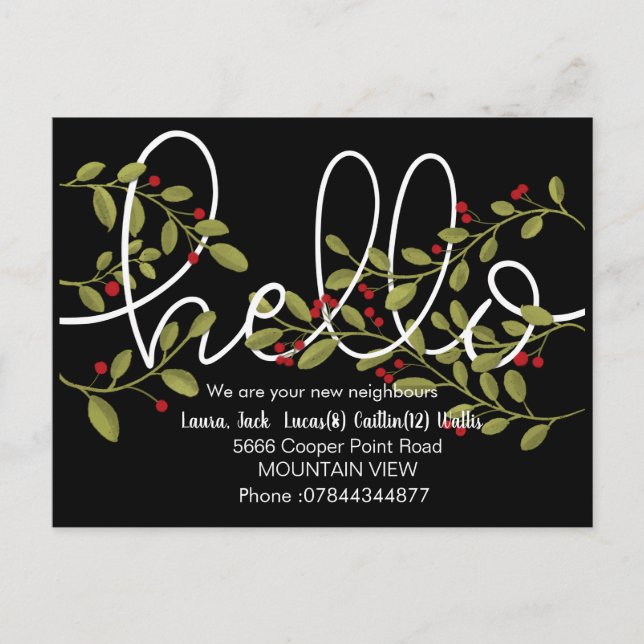 Postal Hola conocer a los vecinos el otoño de invierno (Anverso)