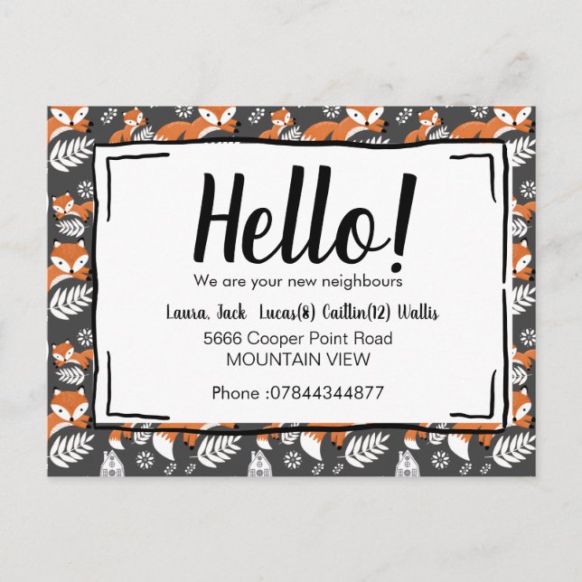 Postal Hola conocer a los vecinos Fox Woodland (Anverso)