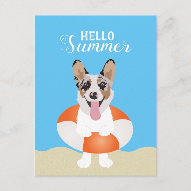 Postal Hola Corgi Beach Dogs de verano (Anverso)