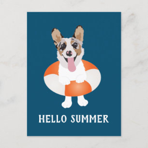 Postal Hola Corgi Beach Dogs de verano