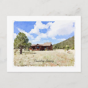 Postal Hola Country Cabina Living Watercolor