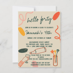 Postal Hola cumpleaños almuerzo Viñedo Cuarenta 40