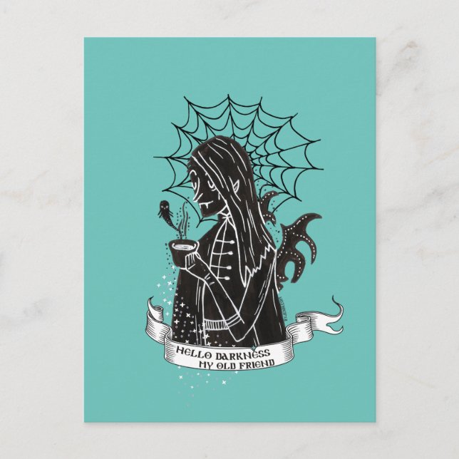 Postal Hola Darkness Vamp Gótico con camiseta de café neg (Anverso)