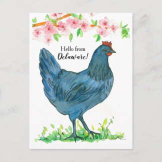Postal Hola de Flores Rosa de Pollo Azul de Delaware