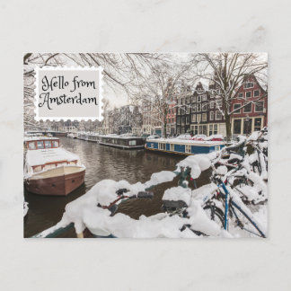 Postal Hola desde Amsterdam Nieve de Invierno en la ciuda