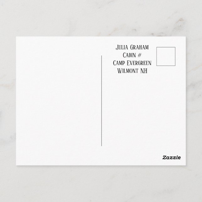 Postal Hola desde Camp Postcard (Reverso)