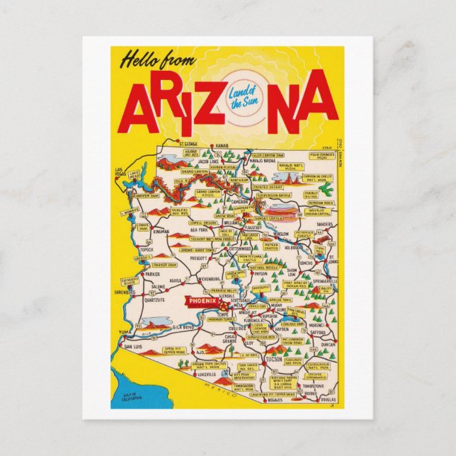 Postal Hola desde el mapa de cosecha de Arizona (Anverso)