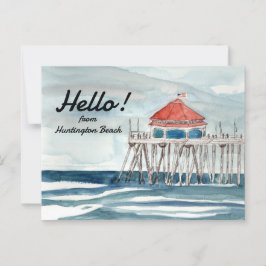 Postal Hola desde Huntington Beach Pier Ocean Waves