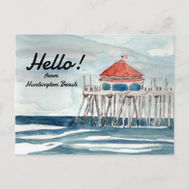 Postal Hola desde Huntington Beach Pier Ocean Waves