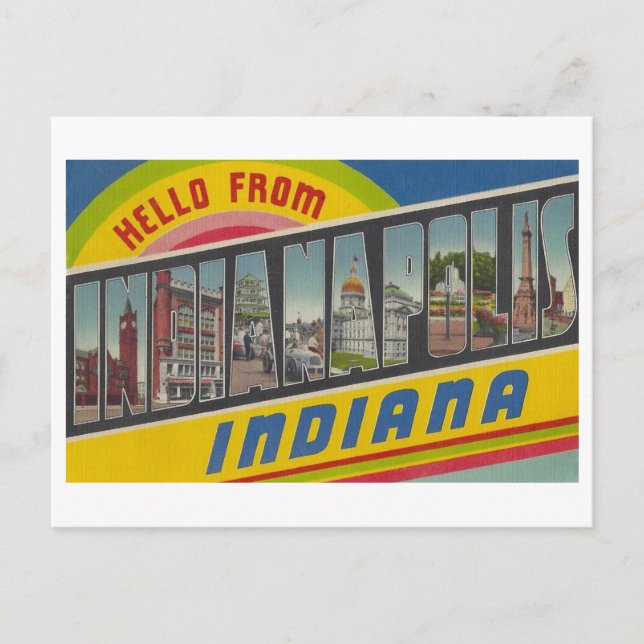 Postal Hola desde Indianápolis, Indiana Vintage (Anverso)