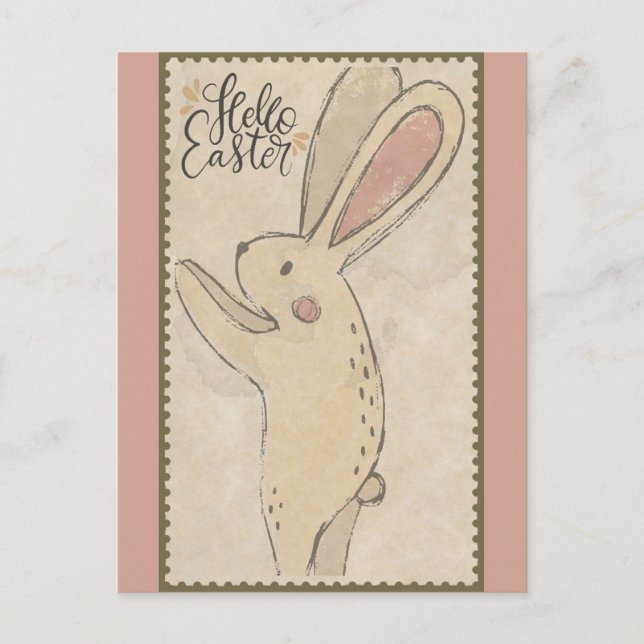 Postal Hola Easter Cute Bunny Rabbit (Anverso)