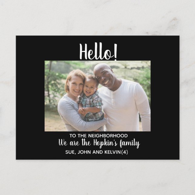 Postal Hola,Editable Somos Nuevos en el Barrio fot (Anverso)