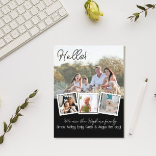 Postal Hola editable Somos nuevos en la foto del barrio