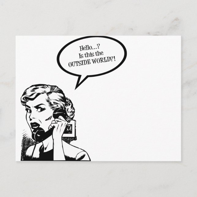 Postal ¡Hola? ¡¿Es Este El MUNDO EXTERIOR?! Retro Housewi (Anverso)