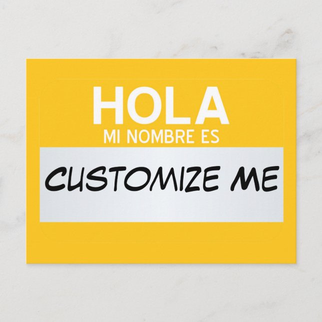 Postal Hola Español Mi Nombre Es ... ¡Personalizable (Anverso)