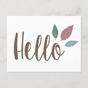 Postal Hola feather dulce boho card