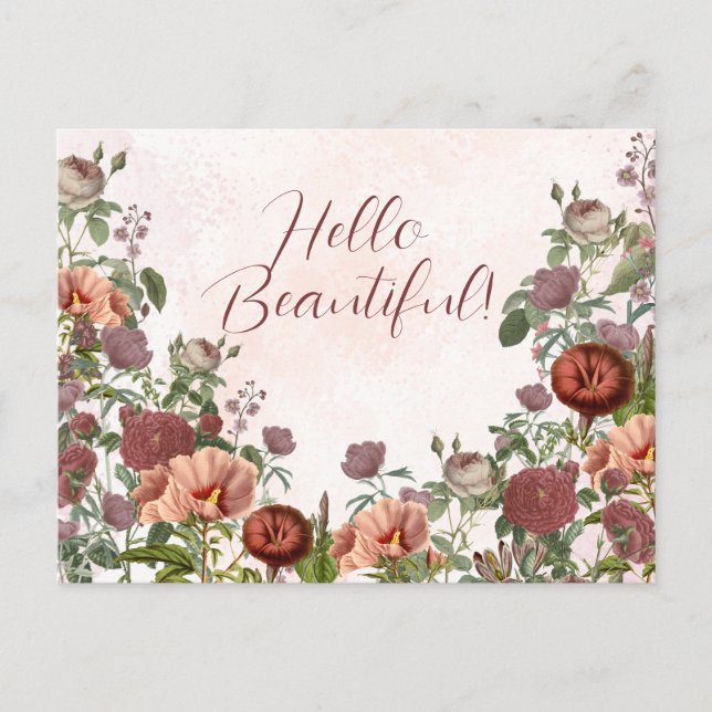 Postal Hola Hermoso Boho Floral Botanical Watercolor (Anverso)