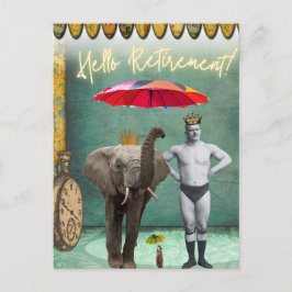 Postal Hola Jubilación Hombre Fuerte Vintage 