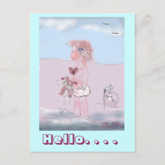 Postal Hola - kleine Süße + Teddy postkarte