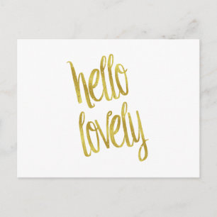 Postal Hola Lovely Cita Faux Relieve metalizado dorado Sp