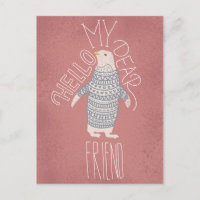 Hola, Mi Querida Amigo Penguin Post Card