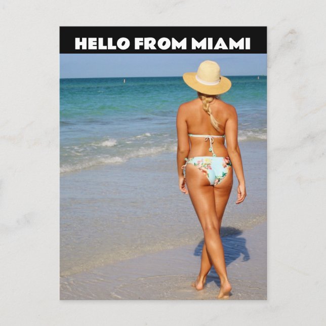 POSTAL HOLA MIAMI FLORIDA BIKINI CHICAS BLOND POSTCARDS (Anverso)