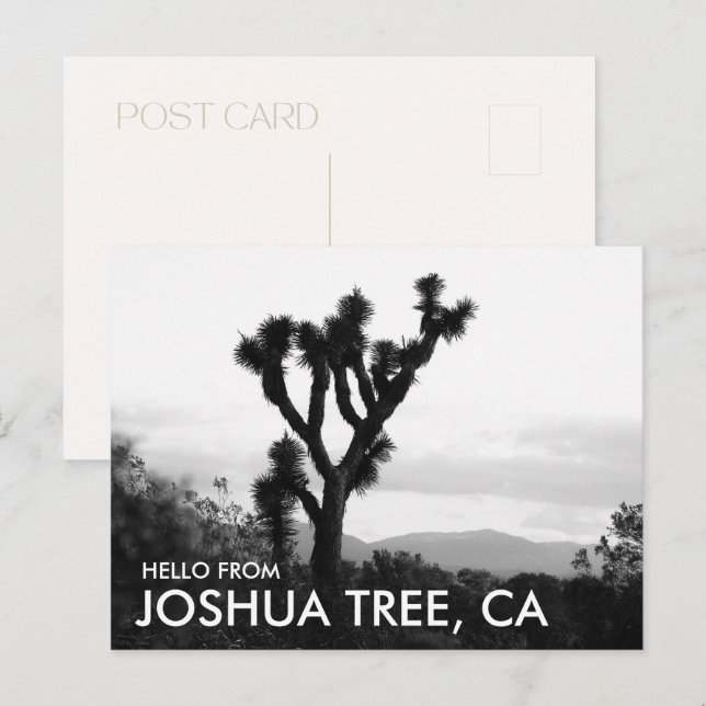 Postal Hola moderno en blanco y negro desde Joshua Tree (Anverso / Reverso)