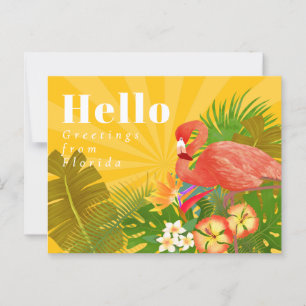 Postal Hola Naranja Amarillo Flamingo