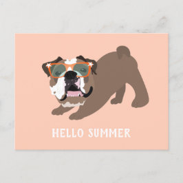 Postal Hola Naranja de Bulldog en inglés de verano