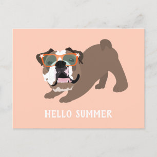Postal Hola Naranja de Bulldog en inglés de verano