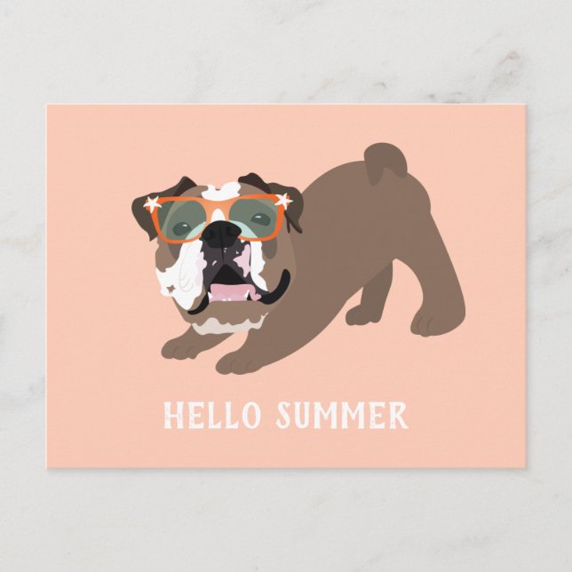 Postal Hola Naranja de Bulldog en inglés de verano (Anverso)