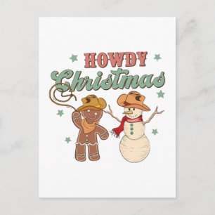 Postal Hola Navidad Vaquero Muñeco de Nieve Occidental Di