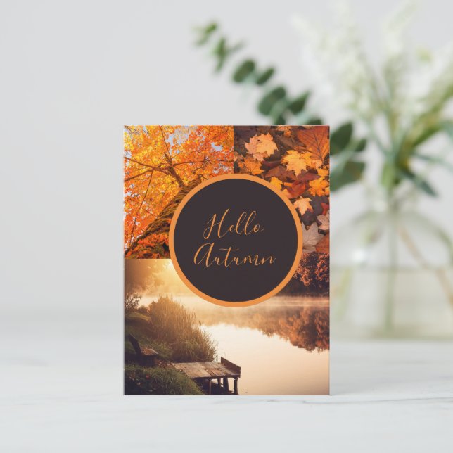 Postal Hola otoño hojas árboles foto lago Día de Acción d (Anverso de pie)