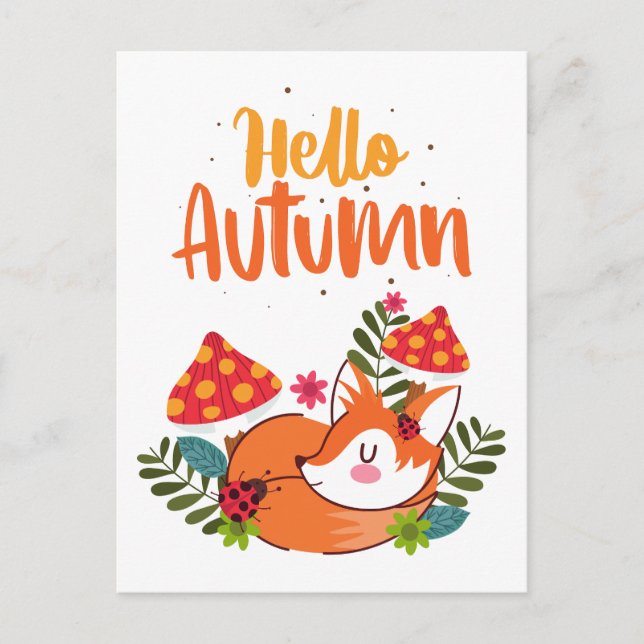 Postal Hola Otoño Zorro Lindo Otoño Temporada De Otoño (Anverso)