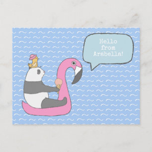 Postal Hola Panda Flamingo Float Ice Cream Cute