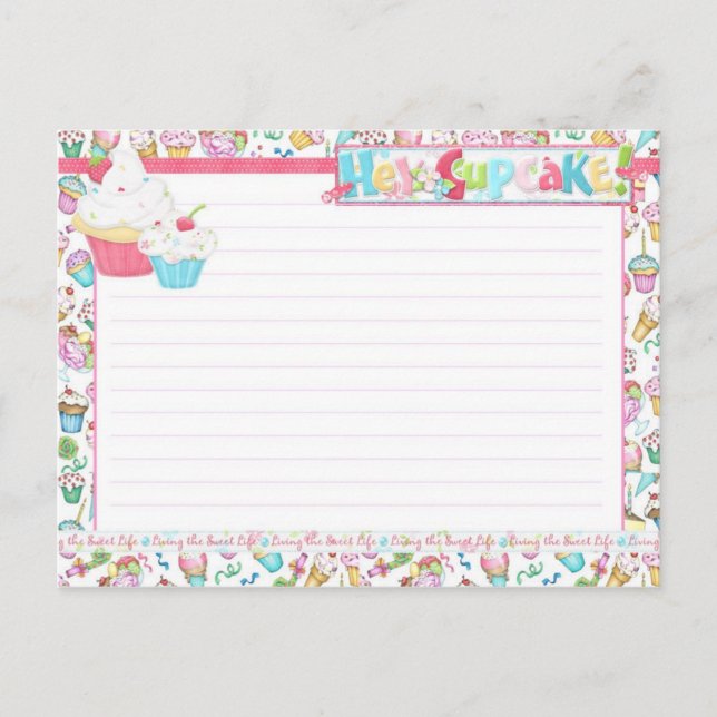 Postal Hola, pastelito con la receta de la vida dulce (Anverso)