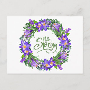 Postal Hola Primavera Hermosa Corona Floral