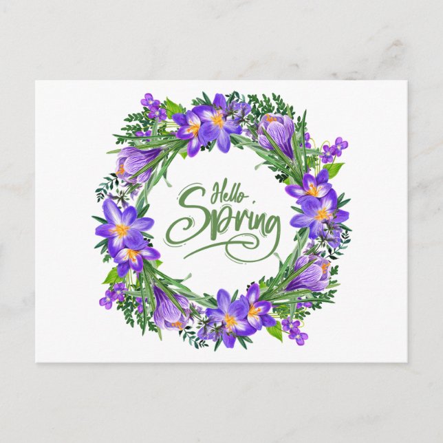 Postal Hola Primavera Hermosa Corona Floral (Anverso)